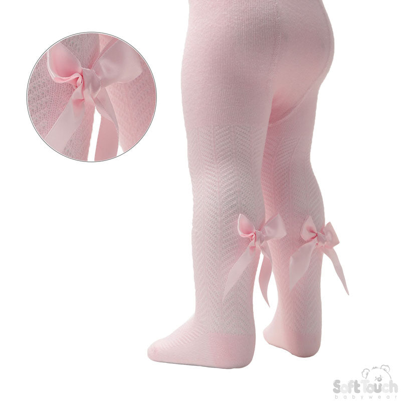 Pink Chevron Knit Bow Tights