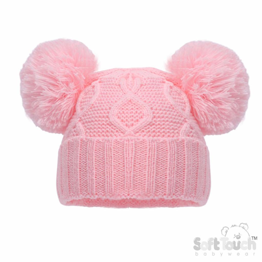 Pink Chain Knit Double PomPom Hat
