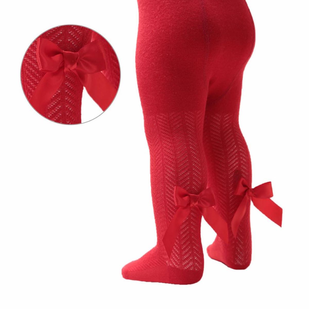 Red Chevron Knit Bow Tights