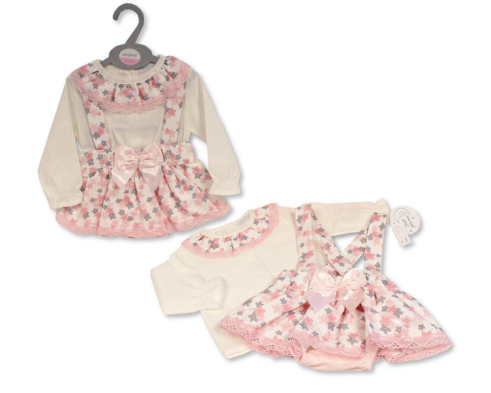 Pink Daisy Suspender Skirt Romper & Shirt 2PC Set
