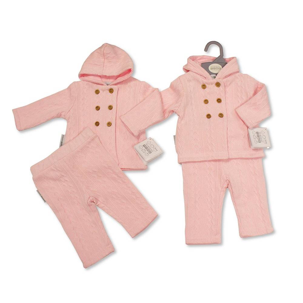 Pink Cable Knit 2PC Pram Suit Set