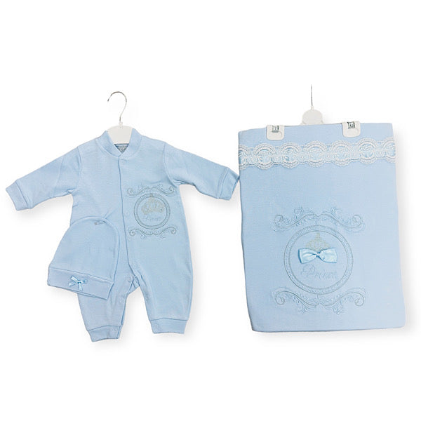 Blue Prince 3PC Layette & Blanket Set