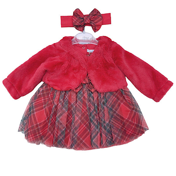 Red Tartan 3PC Dress & Shrug Set