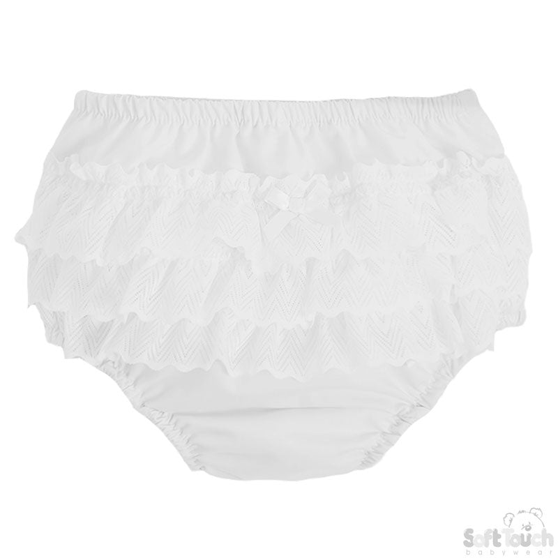 White Perforated Frilled Lace Jam Pants