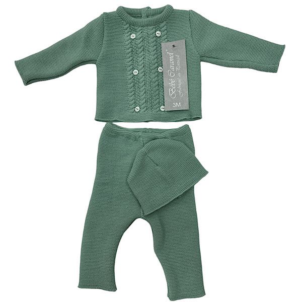 Sage Cable Twist Knit 3pc Layette Set