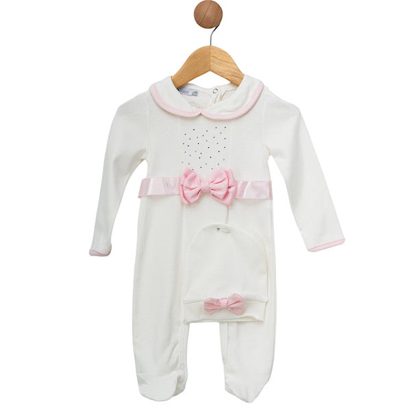 Ivory/Pink 2PC All-In-One Outfit & Hat Set