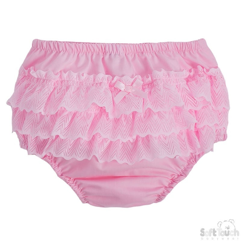 Pink Perforated Frilled Lace Jam Pants