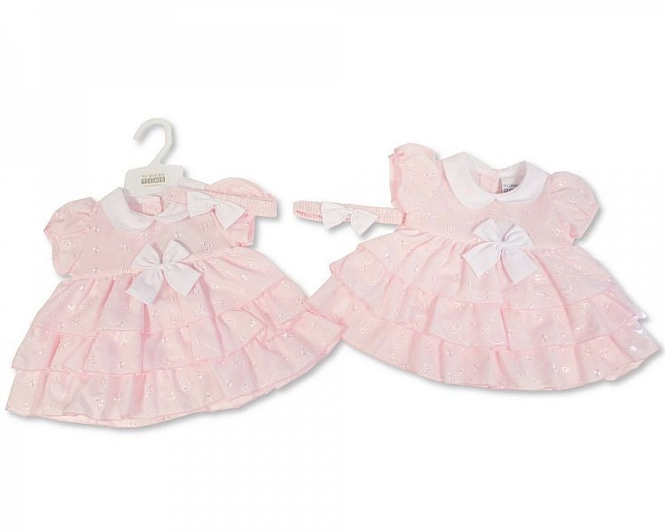 Pink Layered Bow Dress & Headband Set