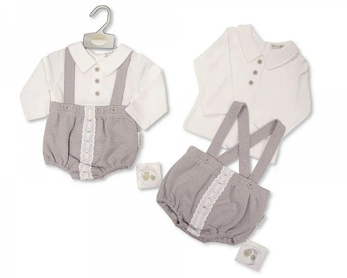 Baby 2 pcs Short Dungaree Set with Lace - Grey