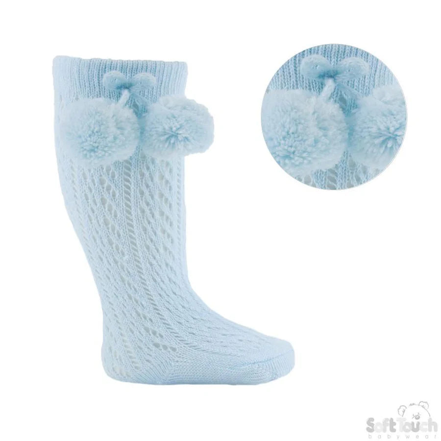 Blue Pelerine Knee-Length Socks with Pom Pom
