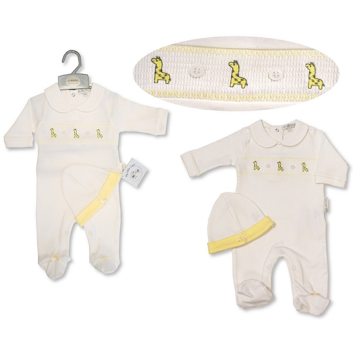 Ivory & Yellow Giraffe Smocked Sleepsuit Set