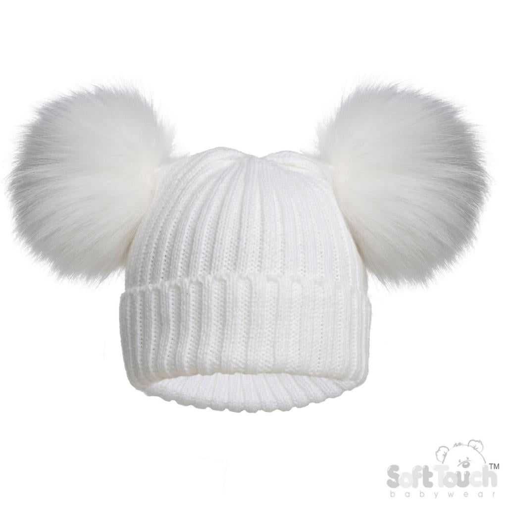 White Double Pompom Hat