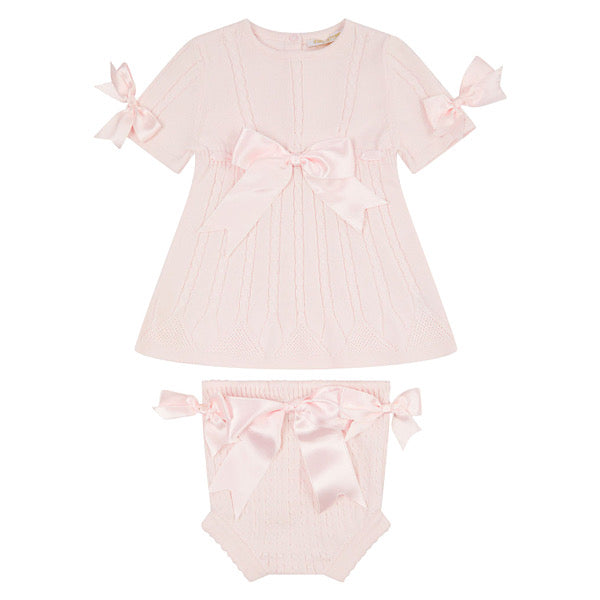 Baby Pink Knitted Spanish Ribbon Bow Set