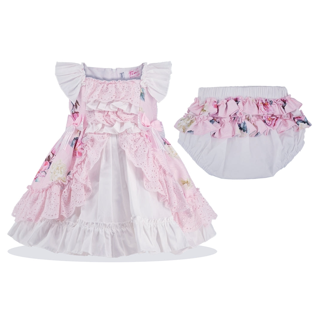 Pink Floral Frill 2PC Dress Set