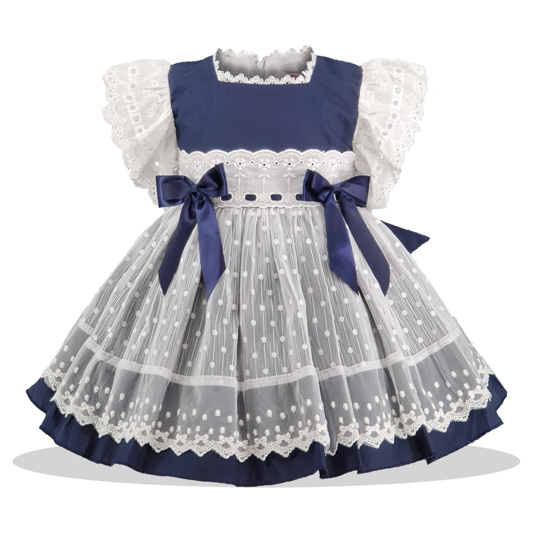 Navy Broderie Anglaise Dress Set