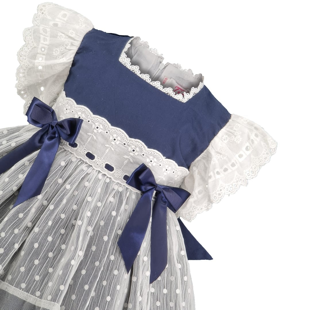 Navy Broderie Anglaise Dress Set
