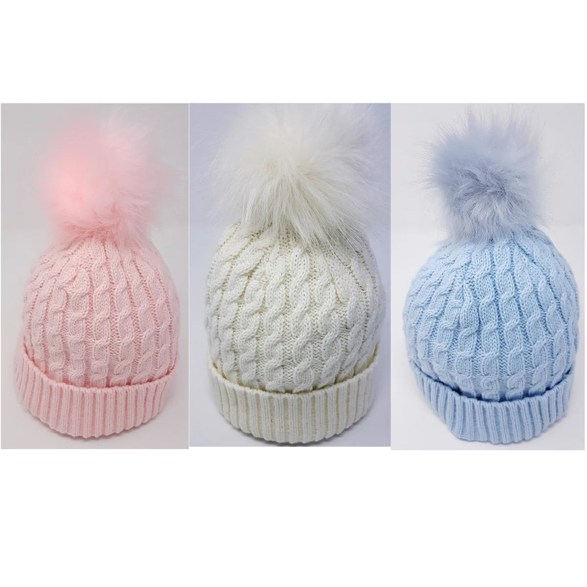 Baby Cable Knit Fur Pom Hat