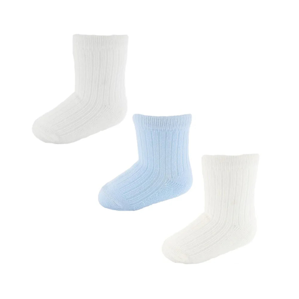 3 Pack Blue, White & Cream Baby Socks
