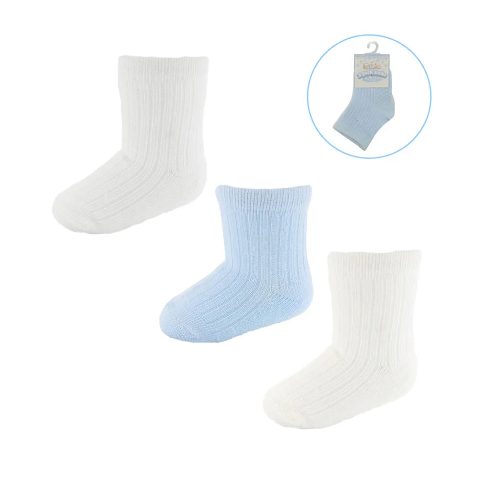 3 Pack Blue, White & Cream Baby Socks
